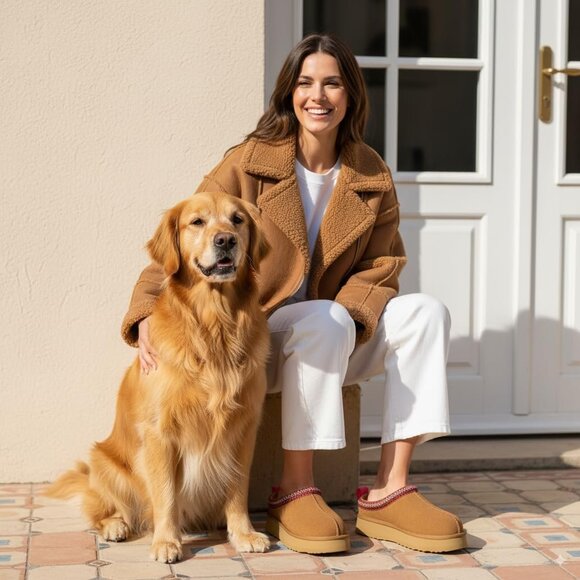 Fuzzy Chestnut Platform Slippers for Women – Stylish Winter Comfort Size 8-8.5 - Picture 3 of 9